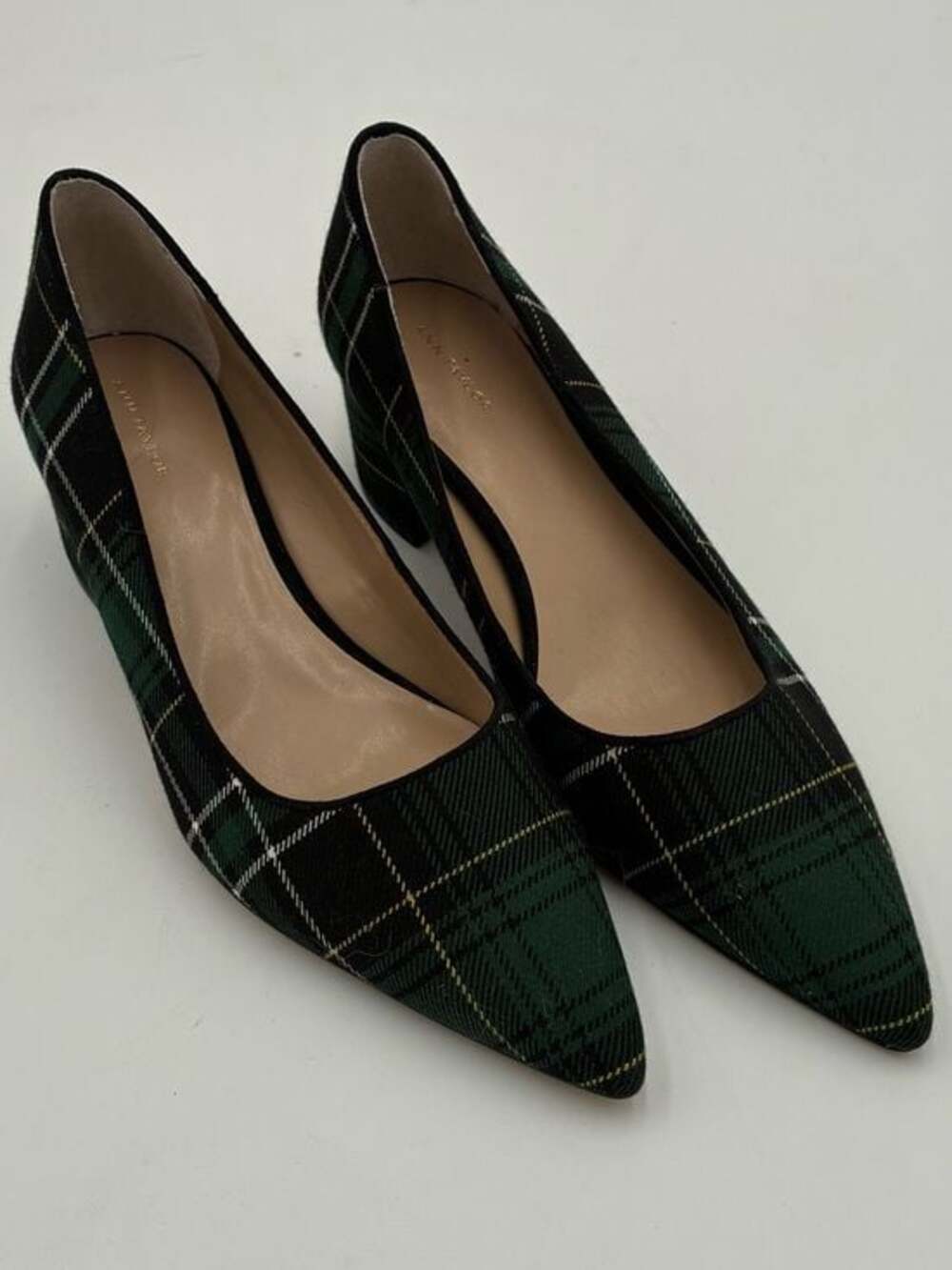 Ann Taylor Green and Black Tartan Pointed-Toe Pumps